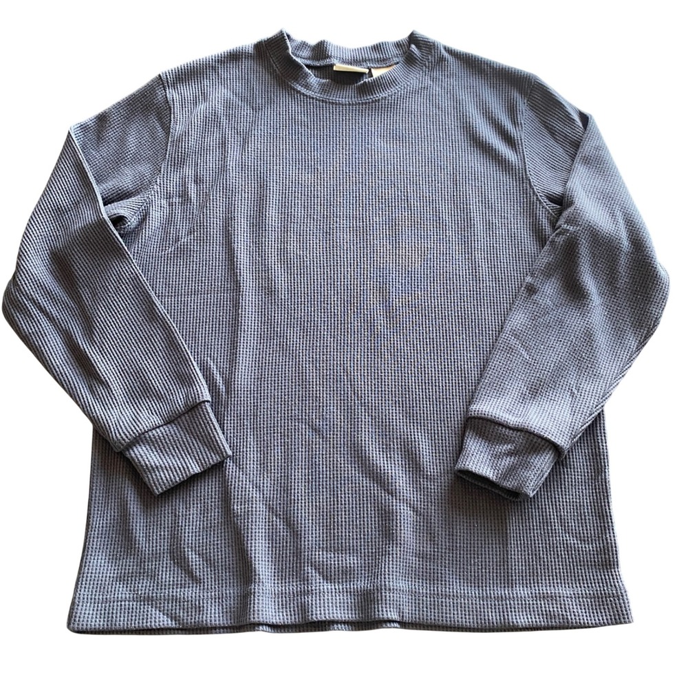 LL Bean Kids M 10-12 Navy Blue Waffle Knit Thermal Long Sleeve Shirt Base Layer